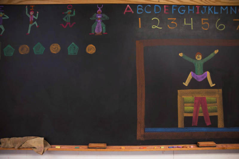 Student classrooms still use blackboards and chalk at the Stone Bridge School, a Waldorf-inspired school in Napa, CA. 