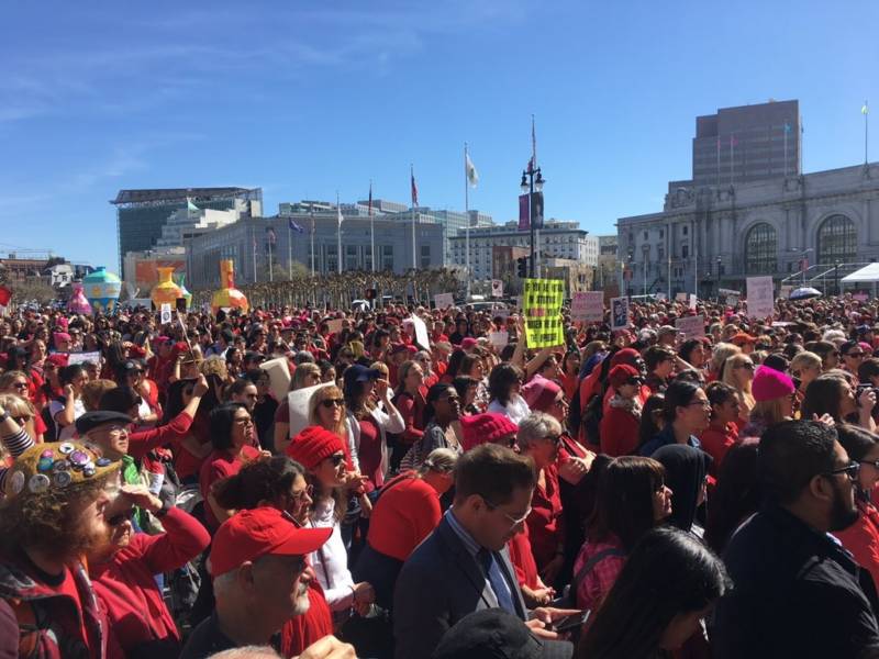 A Day Without a Woman rally in San Francisco at City Hall on March 8, 2017.
