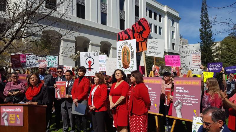 California lawmakers hold International Women's Day rally in Sacramento on March 8, 2017.