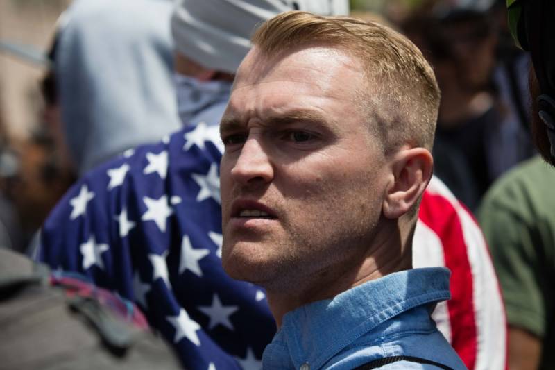 Nathan Damigo, founder of white nationalist group Identity Evropa, helped organize a conservative rally in Berkeley on April 15, 2017. Police arrested at least 21 people after counter-protesters clashed with demonstrators.