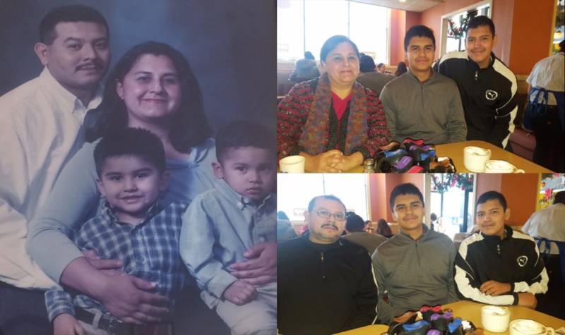 Sergio Herrera's parents came from El Salvador and Mexico. Herrera, a high school student in San Francisco, is pictured center in each photo with his mom, Maria, dad, Sergio, and brother, Joshua.