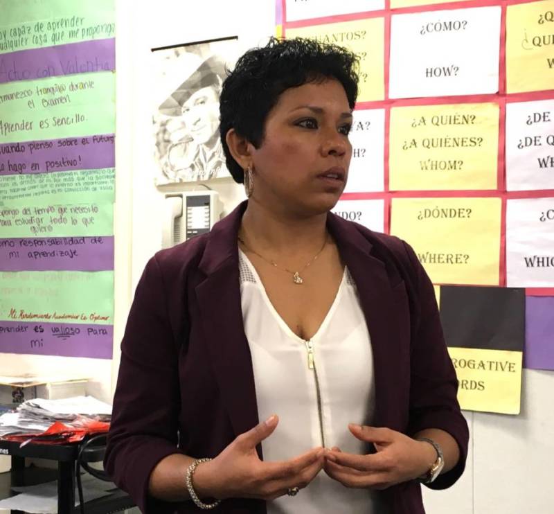 Elizabeth Villanueva speaks to her Spanish class at Luther Burbank High School in Sacramento.