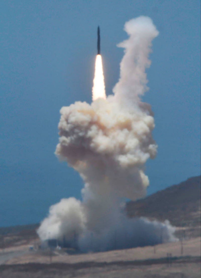 A rocket designed to intercept an intercontinental ballistic missile is launched from Vandenberg Air Force Base on Tuesday.