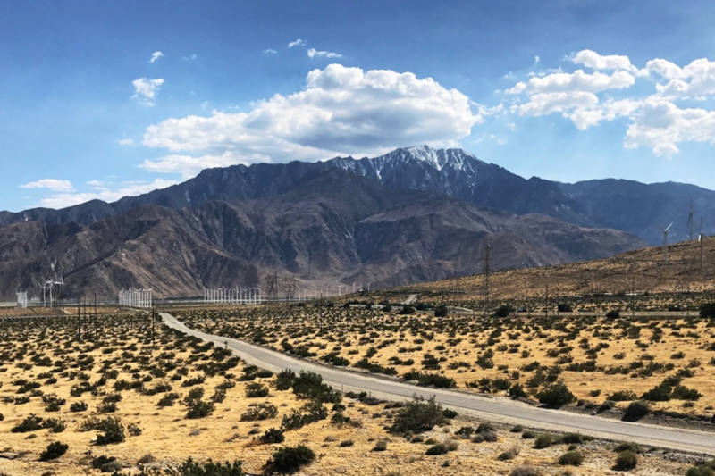 The San Andreas fault runs through the San Gorgonio pass, just north of Palm Springs.