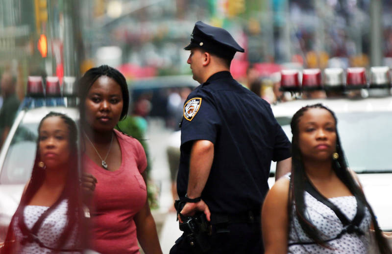 An NYPD officer on patrol in New York City.