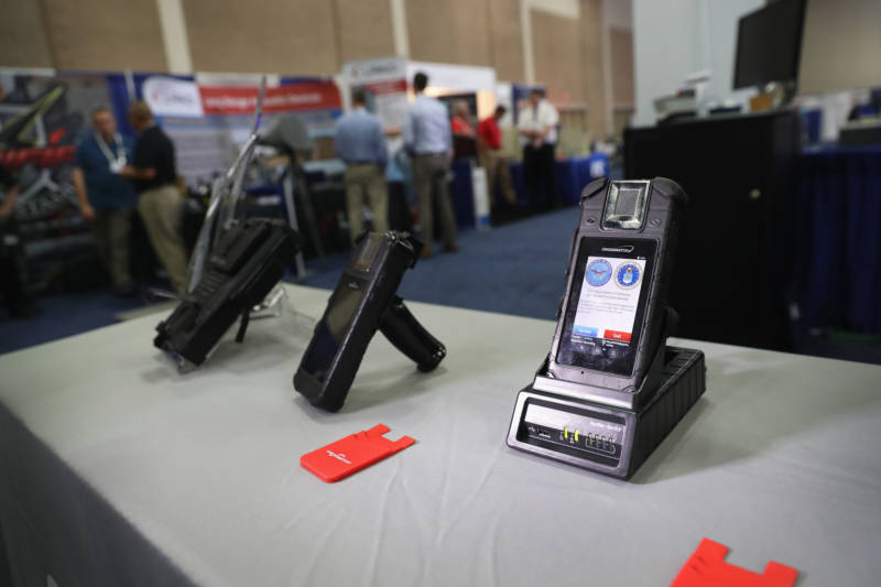 A biometric reader sits on display at the Border Security Expo on April 12, 2017 in San Antonio, Texas. The border expo brings together government officials and private sector firms promoting new technology, most of it for sale to the federal government. 