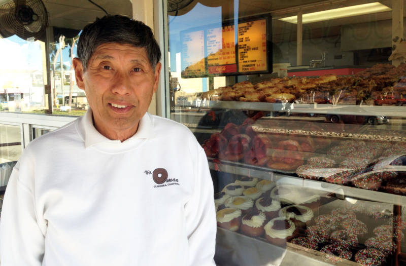 Jim Nakano, aka the Donut Man, at the shop he's run since 1972 in Glendora.