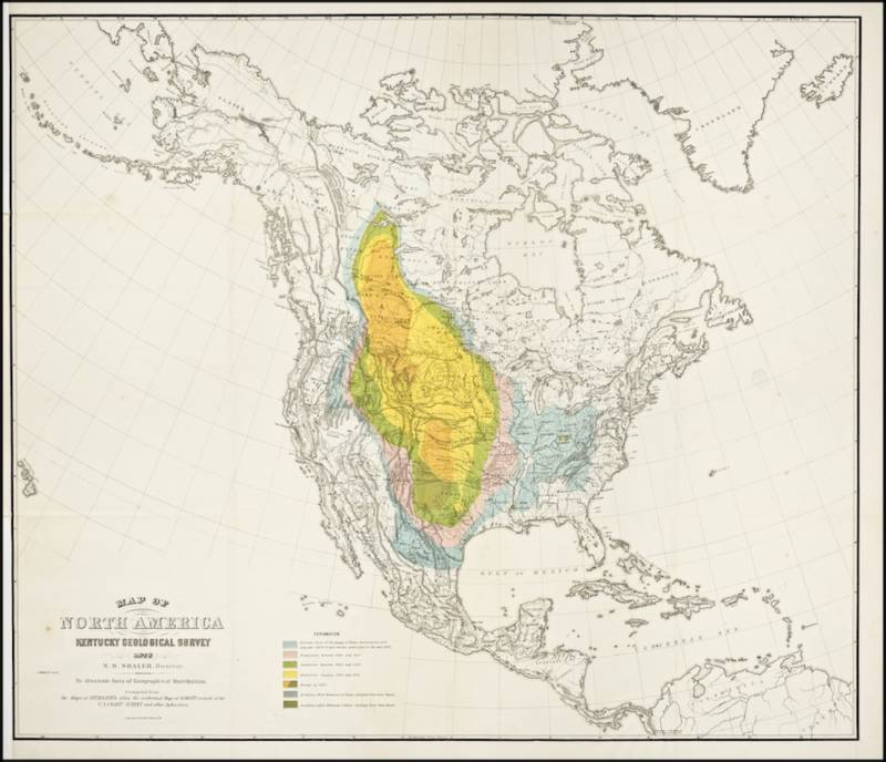 "Map of Bison Distribution Over Time." Kentucky Geological Survey, 1876. 