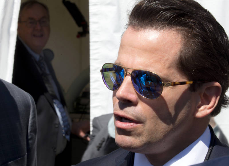 White House Communications Director Anthony Scaramucci talks with the media outside the White House on July 25.