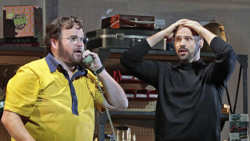 Garrett Sorenson as Steve Wozniak and Edward Parks as Steve Jobs in ‘The (R)evolution of Steve Jobs’.