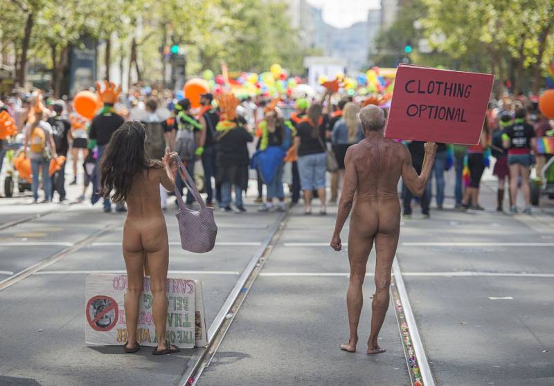 Nudists in San Francisco, California.