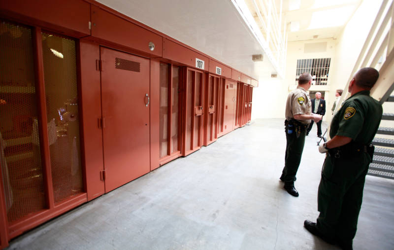 Guards outside the solitary confinement facilities, known as the Security Housing Unit, at Pelican Bay State Prison.