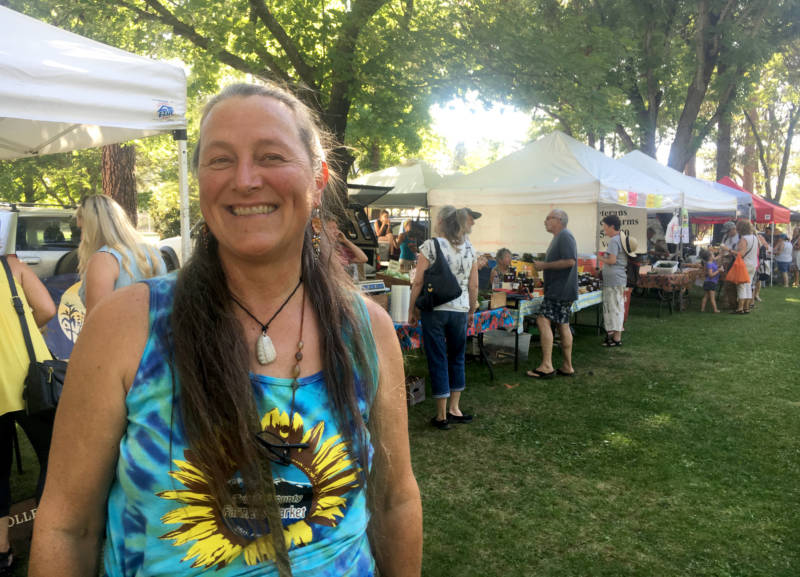 Sue Corrigan manages the farmers market in Weaverville, where only one Trinity County man is among the farmers selling produce and prepared foods.