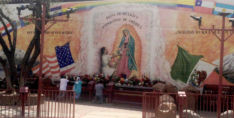 The immense Our Lady of Guadalupe mural at L.A.’s historic Our Lady Queen of Angels church.