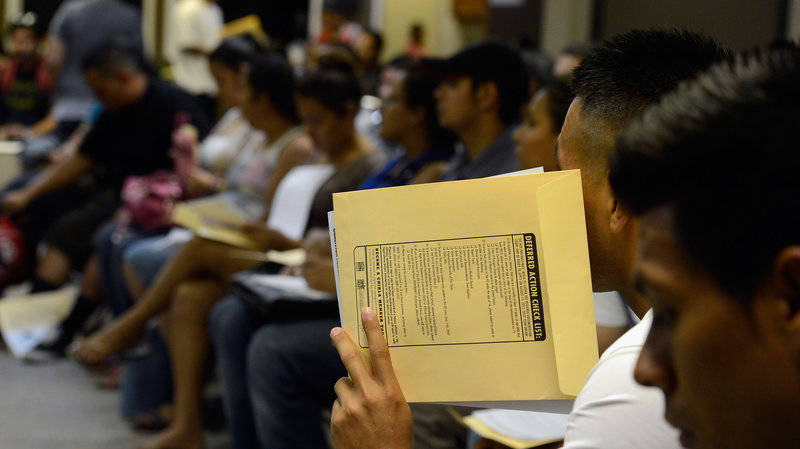 People attend an orientation class in filing out their application for Deferred Action for Childhood Arrivals program at Coalition for Humane Immigrant Rights of Los Angeles in August 2012 in Los Angeles.