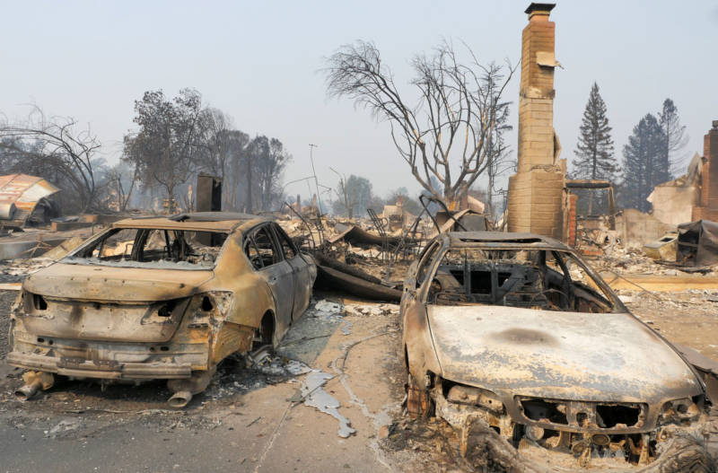 Burned cars in the devastated Coffey Park subdivision in Santa Rosa.