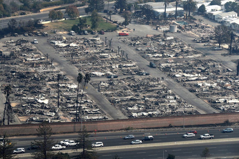 The Journey's End Mobile Home Park, just east of U.S. 101, was decimated by the Tubbs Fire. The fire jumped the highway.