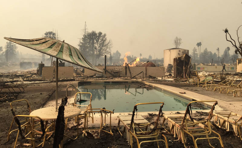 The pool at Journey's End Mobile Home Park in Santa Rosa, which has been completely destroyed.