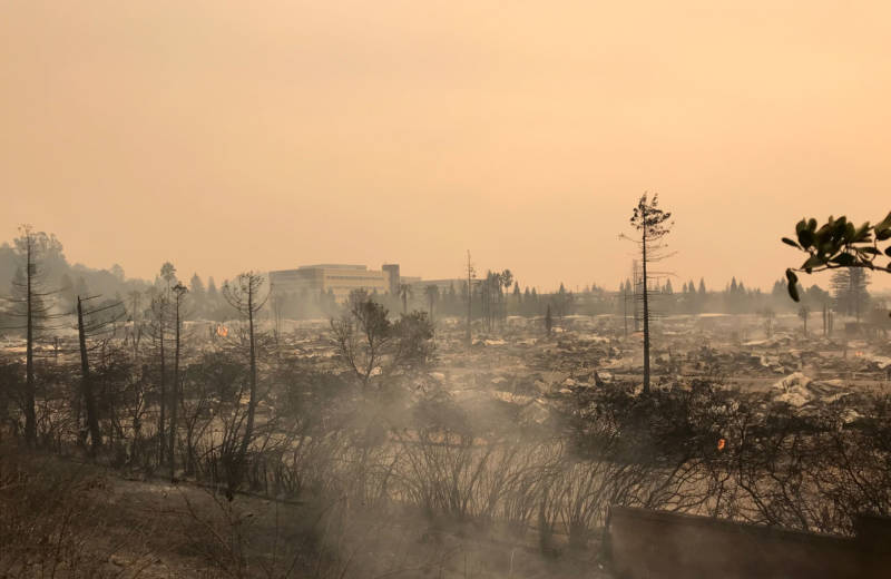 A wide-angle view of the Journey’s End Mobile Home Park in Santa Rosa, which was decimated by fast-moving wildfire.
