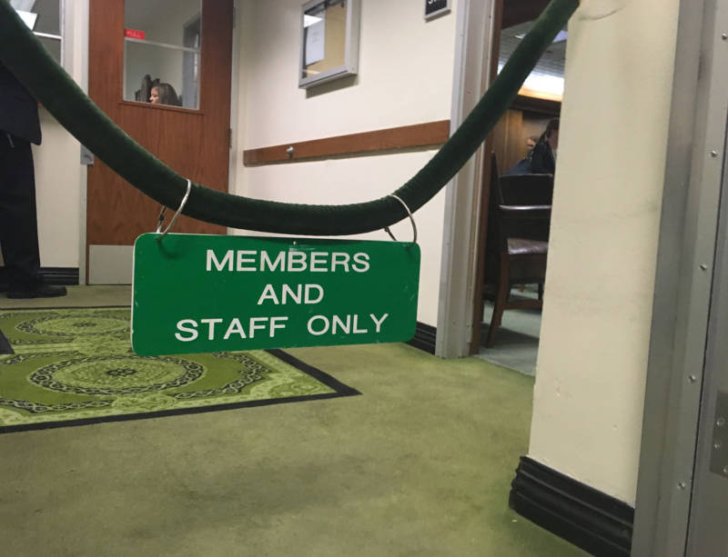Oil lobbyist Henry Perea walked right past this sign outside California’s Assembly chambers.