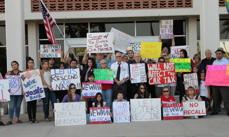 Activists gathered in Fullerton this week to defend their State Sen. Josh Newman from a recall drive over his vote for a gas tax increase.