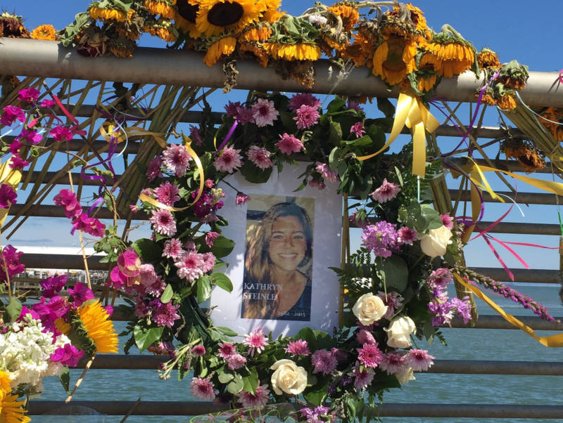 A memorial for Kate Steinle on San Francisco's Pier 14.