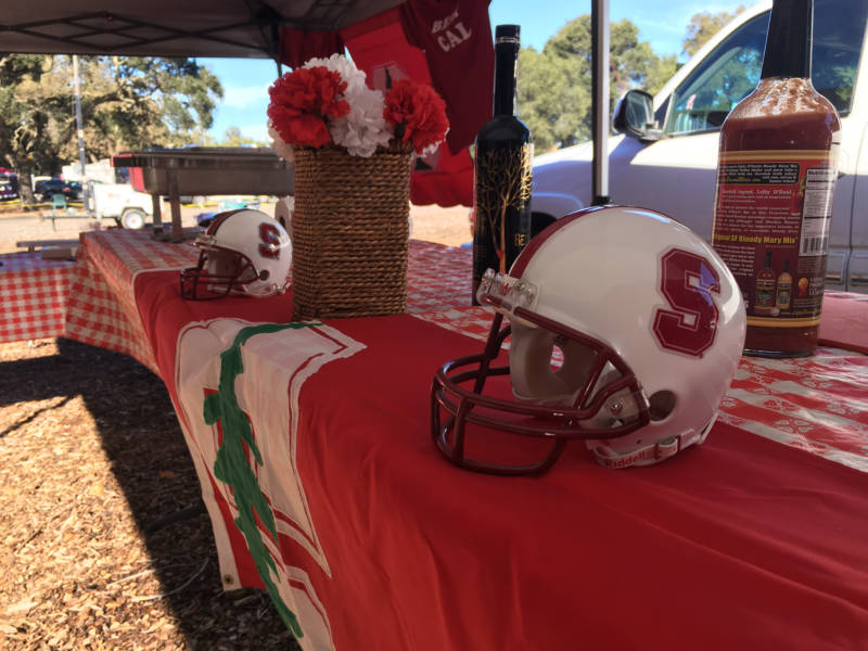 Tailgate decorations ranged from team helmets to colorful chandeliers. 