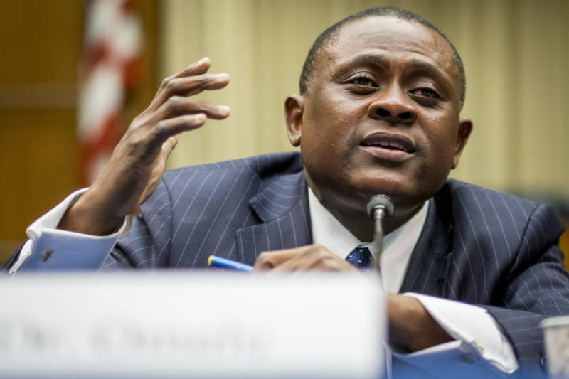 Forensic pathologist and neuropathologist Dr. Bennet Omalu participates in a briefing sponsored by Rep. Jackie Speier (D-CA) on Capitol Hill on January 12, 2016 in Washington, DC.