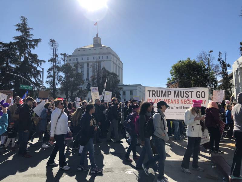 Crowds marching through downtown Oakland during the Women's March. 