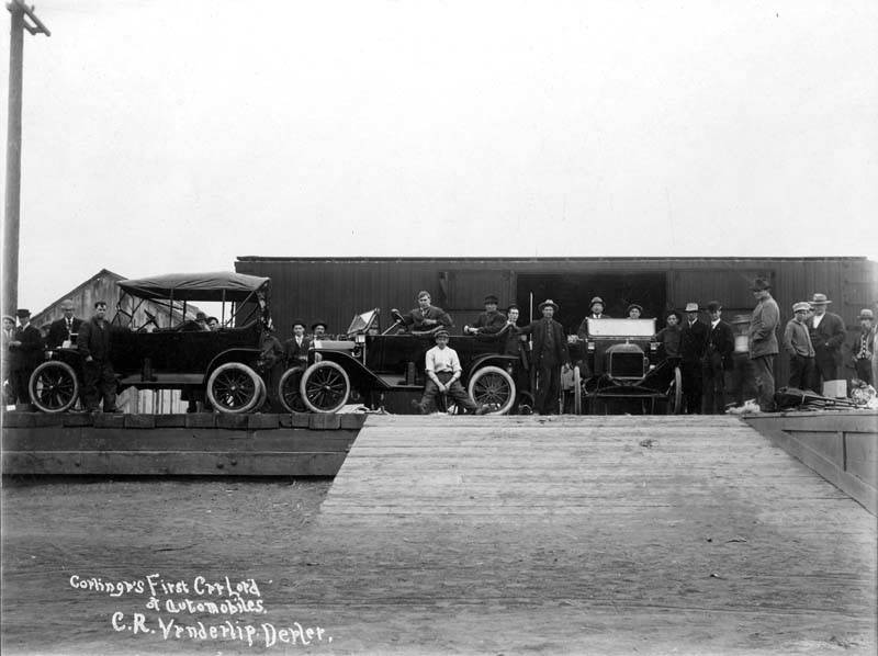 Model Ts arrive in Coalinga in 1914, marking the city's first carload of automobiles. C. R. Vanderlip was the dealer.