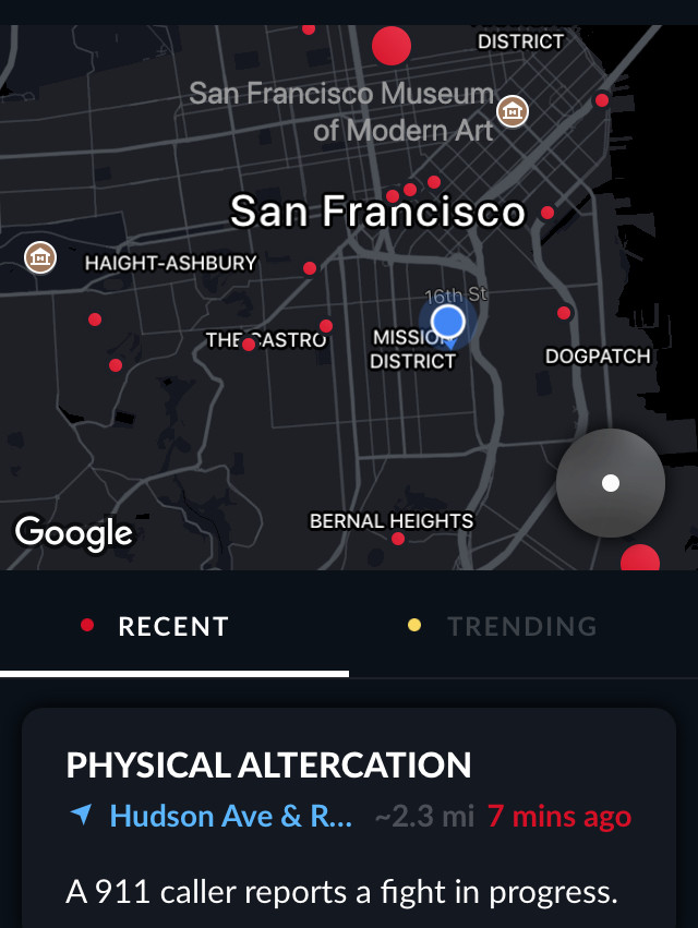 Citizen app's San Francisco crime map.