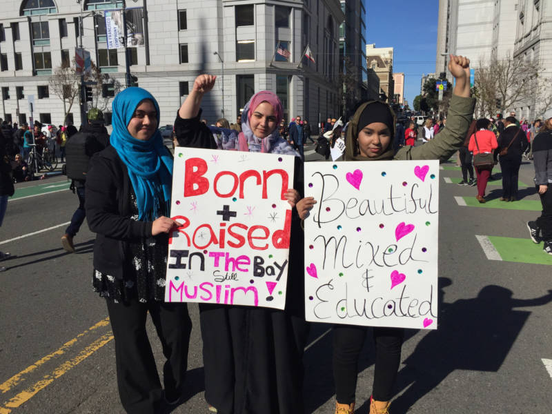 (L-R) Fatima Alhakim, Tammy Abdulnagi and Mariam Bin-bilal of San Francisco say they felt welcomed and empowered at the San Francisco Women's March being surrounded by so many "phenomenal women."