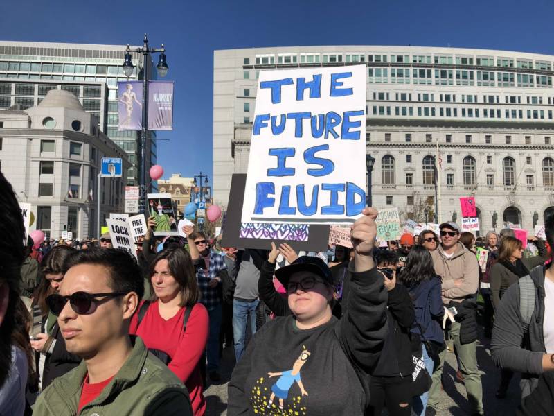 "My idea of the future is genderless," says Tess Fabeck at the San Francisco Women's March.