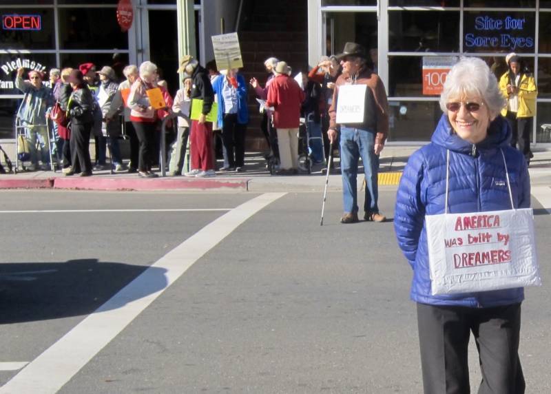 Maxine Hubbard-Cole was one of almost 60 residents of the Oakland senior living facility Piedmont Gardens in Oakland who staged their own short Women's March on Saturday, Jan. 20, 2018.