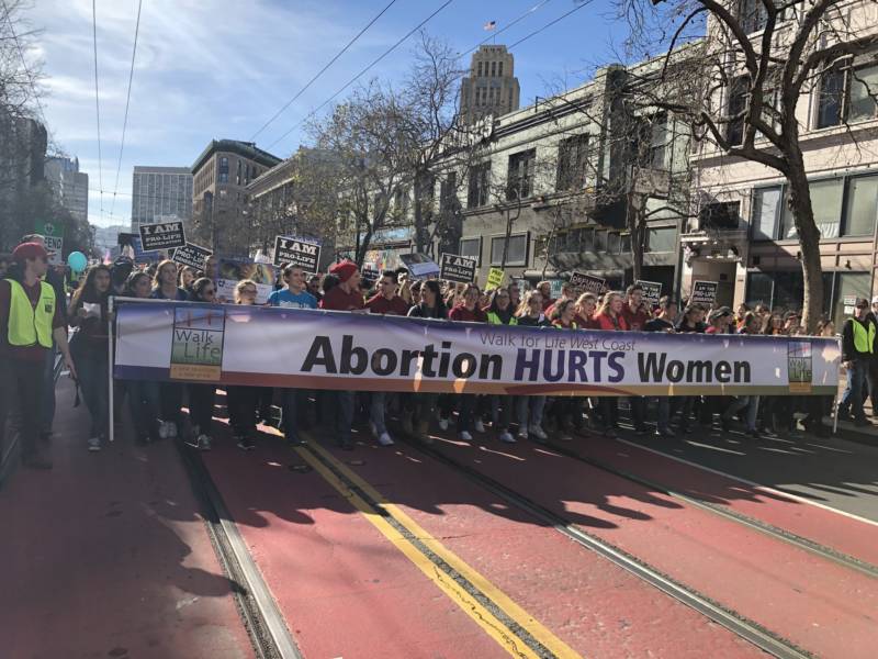 Thousands of anti-abortion advocates marched down Market Street on Saturday, Jan. 27, 2018, for the 14th annual Walk for Life West Coast.