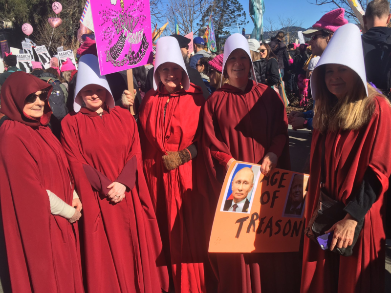 Jennifer Chambers (far right) of Alameda with her fellow handmaids at the Women's March in Oakland.