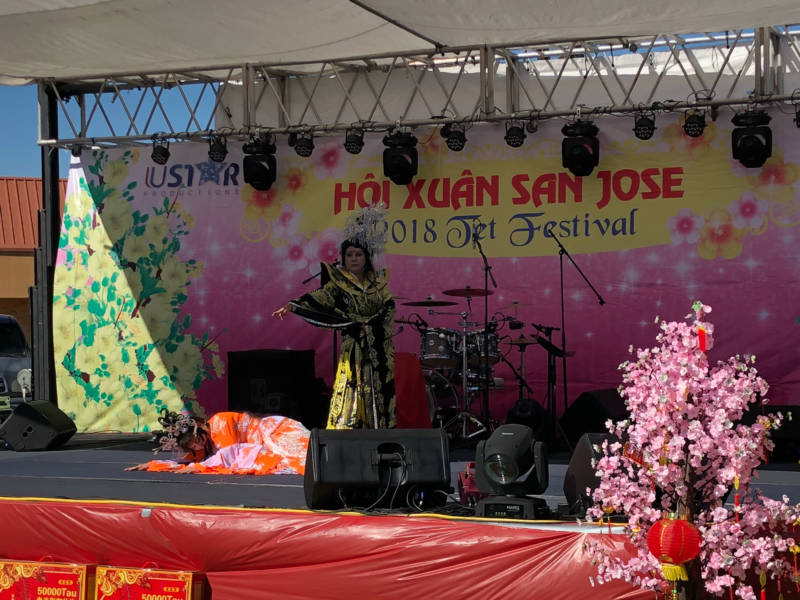 The San Jose Tet Festival featured performances. Above, a traditional Vietnamese dance symbolizing the mother-daughter relationship was put on by performers with Viet Entertainment. 