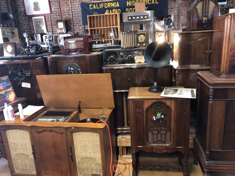 Vintage radio consoles, broadcast transmitters and phonographs clutter the California Historical Radio Society building in Alameda. The society's goal is to open a museum dedicated to these relics.