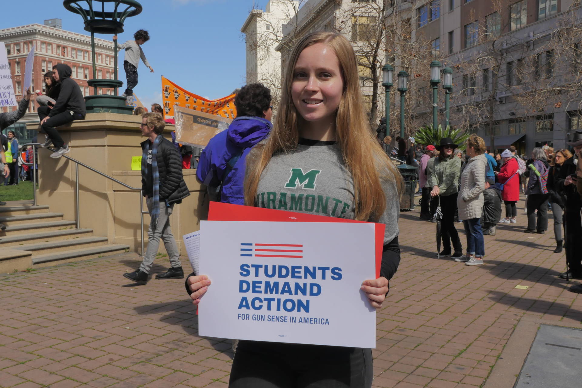 Hannah Smith, 18, demonstrates at the 'March for Our Lives' protest in Oakland, CA. She is a senior at Miramonte High School in Orinda, CA.