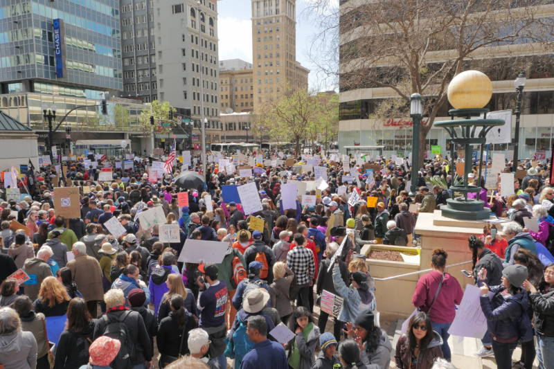 Crowds filled streets in downtown Oakland as part of the March for Our Lives protest.