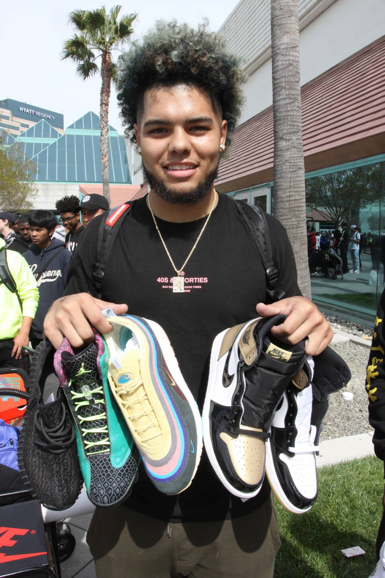 Eighteen-year old Frank Robinson drove 8 hours from Las Vegas, Nevada with 3 friends to attend Sneaker Con this weekend. They got in line before 4 am and started selling shoes outside even before doors opened at noon on Saturday.