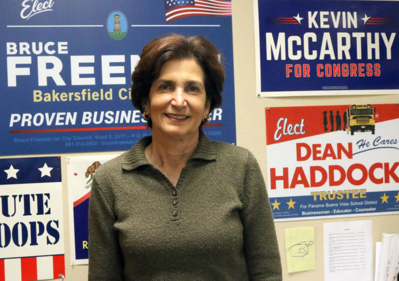 Republican Consultant Cathy Abernathy in her office at Western Pacific Research. Abernathy says if McCarthy were to become speaker, it would be "a real treat" for Bakersfield.