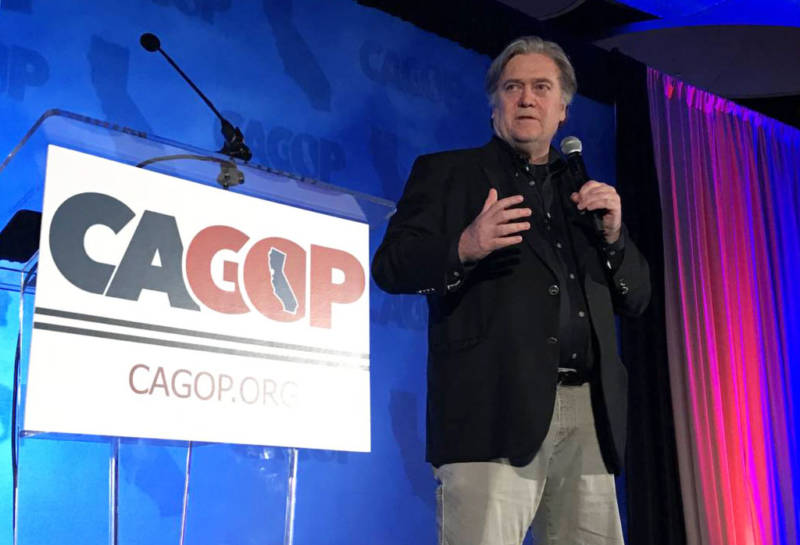 Steve Bannon speaks at the California Republican Party convention in Anaheim on Oct. 20, 2017.