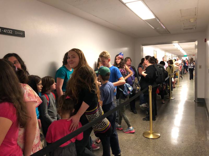A crowd of homeschool supporters wait their turn to speak at the state Capitol on Wednesday. Lawmakers heard from opponents of two bills that would increase oversight of homeschools for three hours.