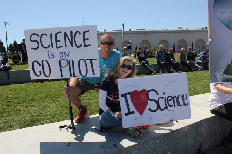 Paul and Kathryn Bessar of Sunnyvale show their signs at the March for Science. Paul is a material scientist.