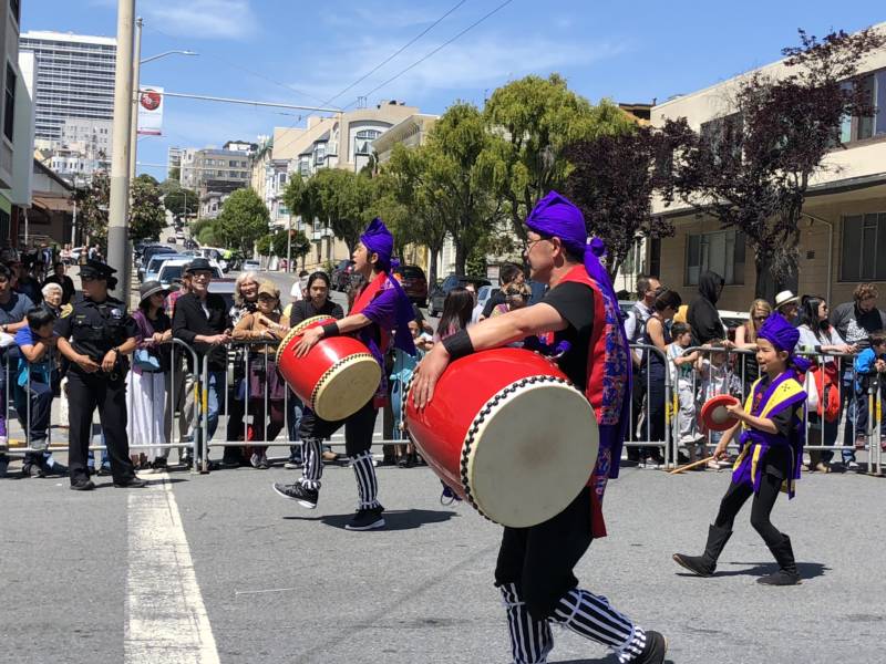 Traditional drum groups were part of the Cherry Blossom Festival parade. 