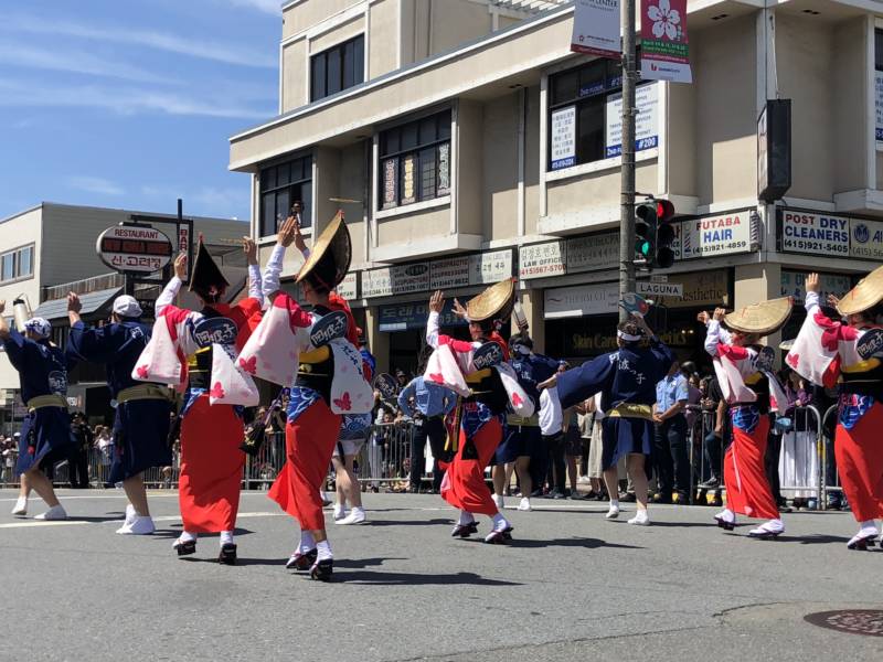 Traditional Japanese dancers were part of the parade at the 51st annual Cherry Blossom Festival in San Francisco's Japantown.