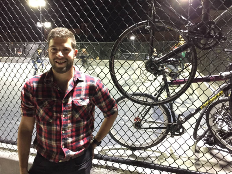 Bay Curious listener Cliff Bargar poses by the Dolores Park court where you can find bike polo being played almost any night of the week.