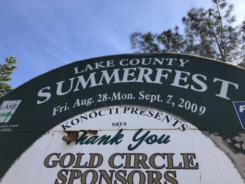 The signage at Konocti Harbor Resort and Spa's front gate still advertises Summerfest 2009, the year the resort had to close. 