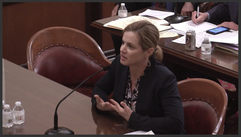 Insurance industry representative Kara Cross repeatedly told the state Senate Committee on Insurance that proposed changes to existing law would make rates go up. 